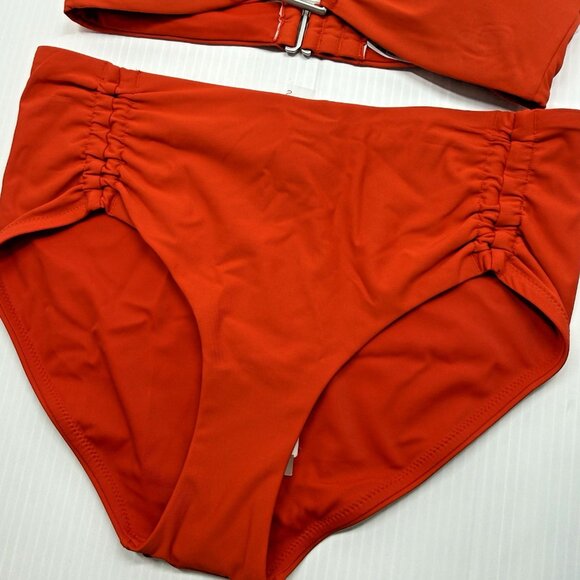 Calia Swim Two Piece Bikini Set Small Red Halter Top Mid Rise Bottoms NWT - Picture 4 of 9